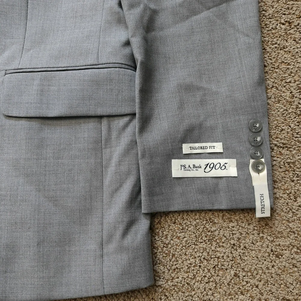 Jos A Bank 1905 Tailored Fit Gray Wool Stretch Suit Jacket Blazer Mens 36S NWT